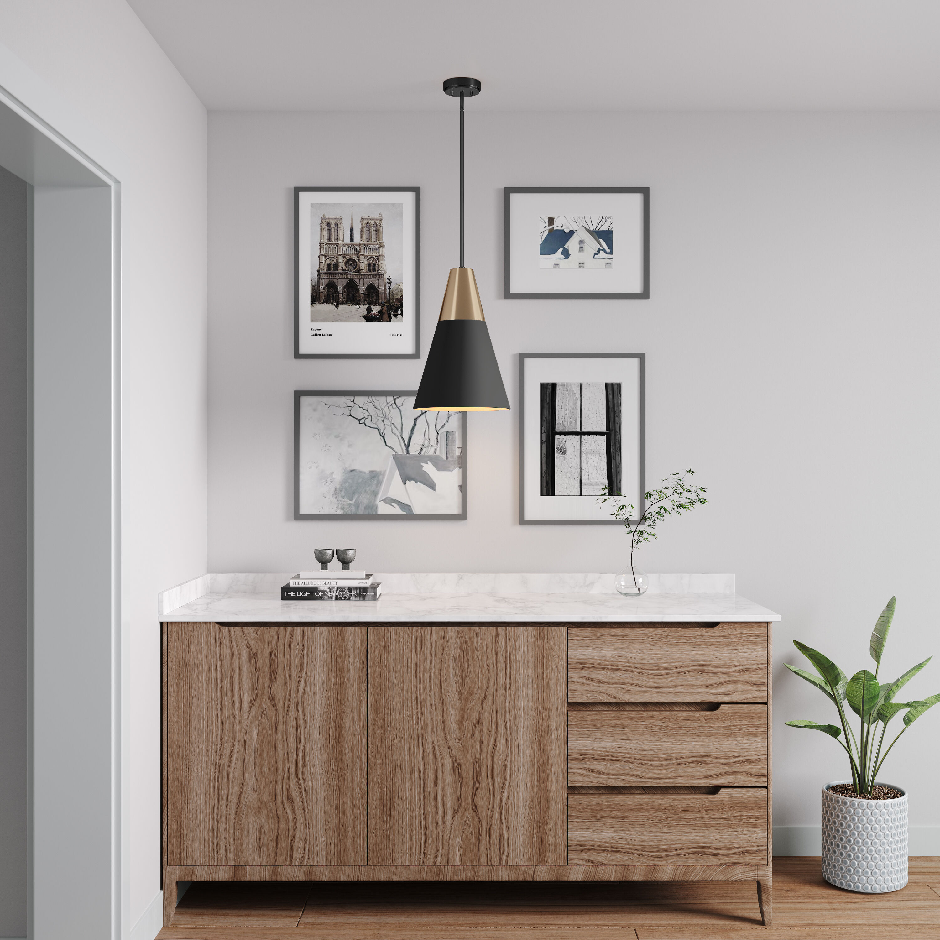 Annos 1 Light 12 inch Matte Black/Modern Gold Pendant Ceiling Light